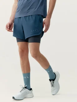 Discount AGENCY01 Born Living Yoga Mashu Double Layer Short - Denim/Road Grey