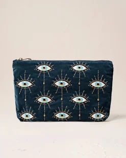 Outlet ELIZAB01 Elizabeth Scarlett Velvet Everyday Pouch - Ink Blue Mystical Eye