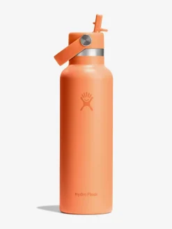 New HYDROF01 Hydro Flask 621ml (21oz) Standard Mouth Bottle with Flex Straw Cap - Nectar Orange