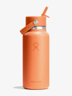 Hot HYDROF01 Hydro Flask 946ml (32oz) Wide Mouth Bottle with Flex Straw Cap - Nectar Orange