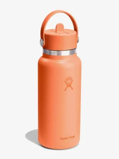 Hot HYDROF01 Hydro Flask 946ml (32oz) Wide Mouth Bottle with Flex Straw Cap - Nectar Orange