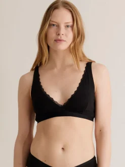 Discount KOMOD01 Komodo Margot Organic Cotton Lace-Trim Bra - Black