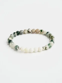Clearance YANTRA01 Mala Bead Bracelet - Tree Agate & Mother of Pearl