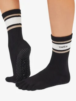 YOGAMA02 ToeSox Full Toe Crew Grip Socks - Oat Stripe