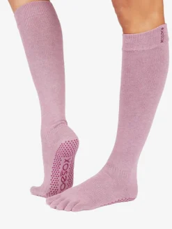 New YOGAMA02 ToeSox Full Toe Knee-High Scrunch Grip Socks - Wineberry Heather