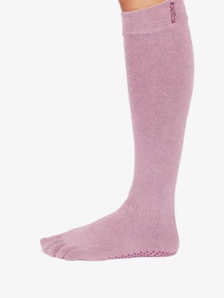 New YOGAMA02 ToeSox Full Toe Knee-High Scrunch Grip Socks - Wineberry Heather