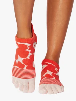 Online YOGAMA02 ToeSox Full Toe Low Rise Grip Socks - Hot Coral Floral