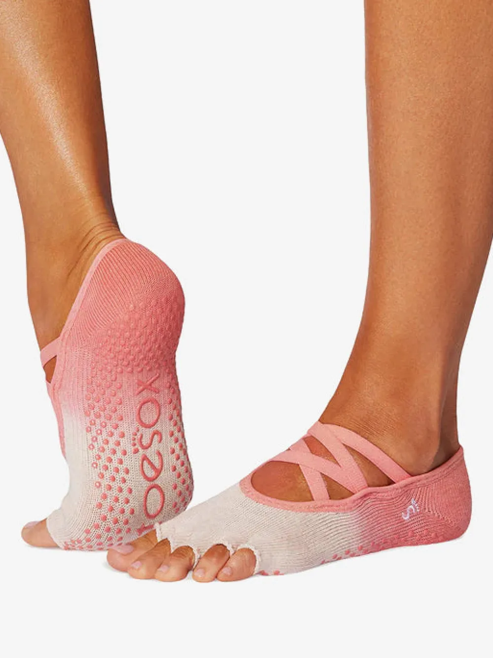 Discount YOGAMA02 ToeSox Half Toe Elle Grip Socks - Hot Coral Ombre