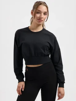 URBANG01 Urban Goddess Naya Cropped Long Sleeve Yoga Top - Onyx Black