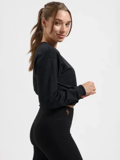 URBANG01 Urban Goddess Naya Cropped Long Sleeve Yoga Top - Onyx Black