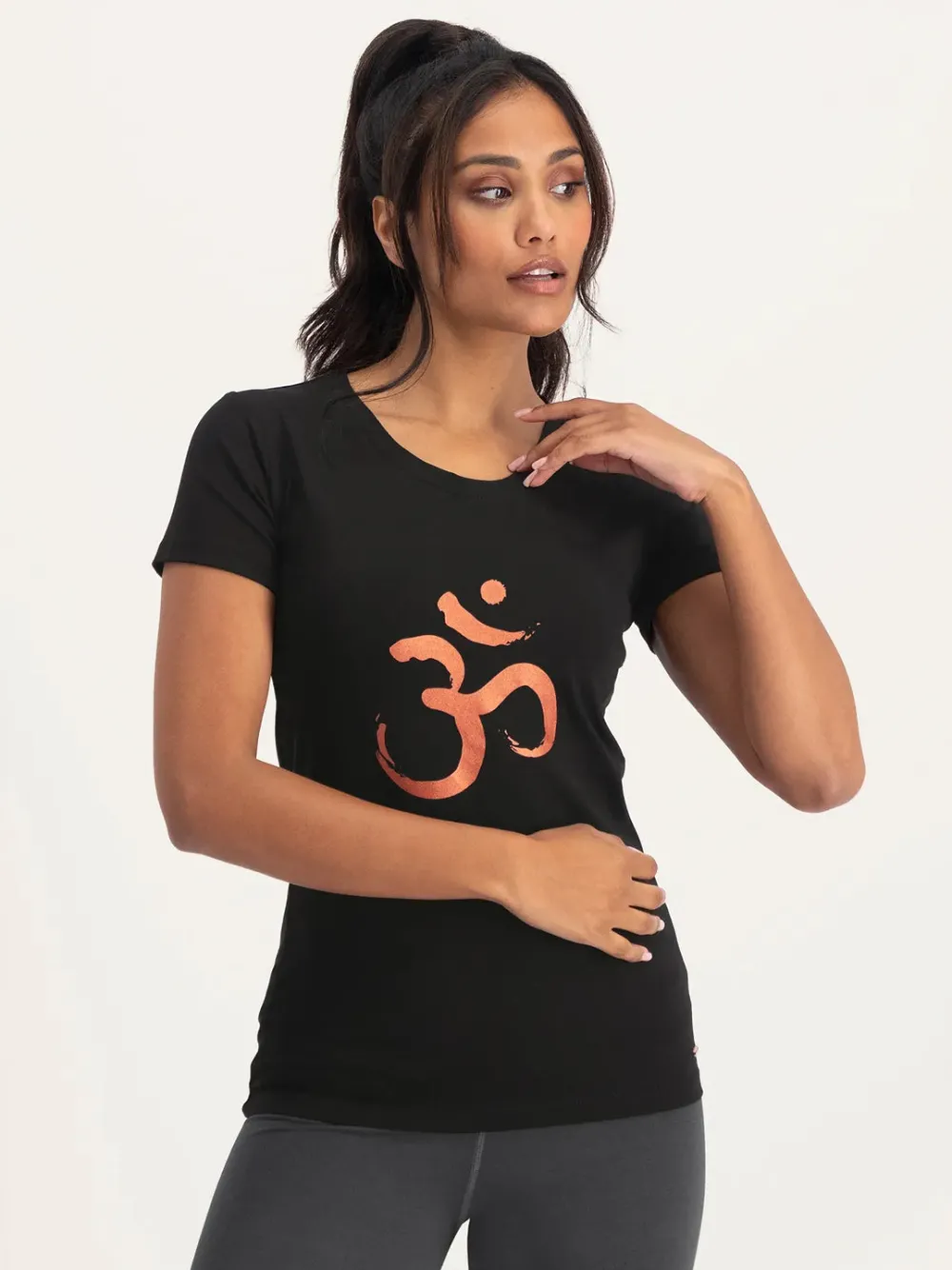 Best URBANG01 Urban Goddess OM Core Yoga Tee - Onyx Black