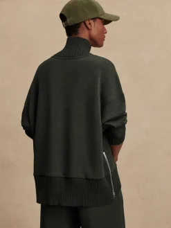 New VARLEY01 Varley Barker High Neck Sweat - Olive Marl