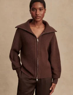 Discount VARLEY01 Varley Enrico Zip-Through Knit Jacket - Coffee Bean